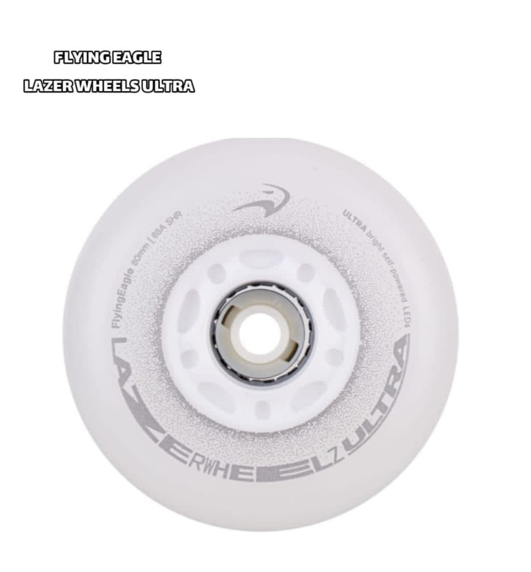 چرخ اسکیت چراغدار مدل Lazer Wheels Ultra جدید ۸۰ میل رنگ سفید